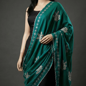 Châle-écharpe pour femme en voile de coton bleu, broderie florale en strass Schiffli, doux, léger, respirant, pour usage quotidien, toutes saisons - Product Image 6