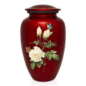 Urne de crémation vert foncé de Style américain adulte classique Memorial White Rose Flower Design pour urne funéraire de cendres humaines - Product Image 5