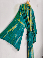 Robe kimono de luxe en soie patchwork, cache-maillot de bain, tenue de nuit, longue robe, kimono indien vintage fait main en soie de sari recyclée