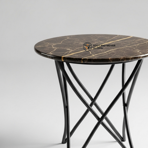 Modern <b>Round</b> Marble <b>Stool</b> with Geometric Iron Frame Luxury Stone Top Side Table Minimalist Boutique Furniture - Product Image 3