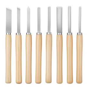 Set di 8 Utensili per Tornitura del Legno con Lame in Acciaio al Carbonio, Include 2 Scalpelli Obliqui, 1 Scalpello a Punta, 1 Scalpello da Taglio, 1 Scalpello a Punta Fine, 3 Scalpelli per Tornio - Product Image 1