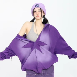 Sweat à capuche zippé surdimensionné en molleton OEM pour femme, 350 g/m² en coton imprimé, tricot lourd - Product Image 3
