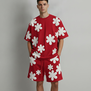 Ensemble T-shirt et short en molleton tricoté respirant de haute qualité pour homme – Tenue décontractée d'été à manches courtes, confortable et à prix abordable - Product Image 1