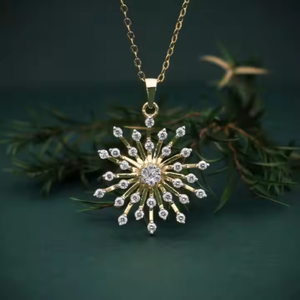 Elegante Collar con Colgante de Diamante Natural Inspirado en el Sol Radiante, Oro Rosa, Moderno, para Celebraciones de Aniversario de Bodas - Product Image 2