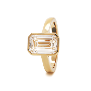 Anillo Moderno Minimalista de Oro Amarillo Sólido de 14K con Diamante Cultivado en Laboratorio de Corte Esmeralda de 3ct, Certificado IGI, para Mujer, con Bisel Estilo Oriente-Oeste de Lujo - Product Image 4