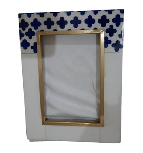 Luxury Blue Mosaic Bone Inlay <b>Photo</b> <b>Frame</b> Brass Inner Border Accent Decorative <b>Picture</b> <b>Frame</b> Tabletop Home Decor - Product Image 1