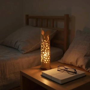 Lámparas de Bambú - Lámparas de Escritorio para Dormitorio - Diseño Costero - Iluminación Ambiental - Hechas a Mano con Materiales Naturales - Bombillas Halógenas - Ajustables - Regulables - Pantalla Amarilla - Product Image 3