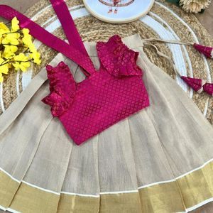 Lehenga Choli de Seda de Kerala para Niñas, Traje Tradicional para Onam, Completamente Cosido, Elegante, Precio al por Mayor por Royal Export - Product Image 4