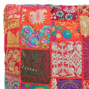 Housse de coussin carrée bohème en patchwork, brodée à la main, en coton, style indien, décoration intérieure - Product Image 6
