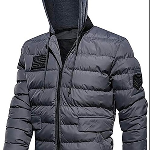 Men's Black Varsity Puffer Jacket Waterproof Breathable Winter Casual Lightweight <b>Covered</b> <b>Button</b> Closure Warm 100% Polyester - Product Image 5