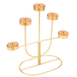 Support de bougie décoratif en métal doré avec cinq porte-bougies pour restaurant, hôtel et décoration intérieure - Product Image 3