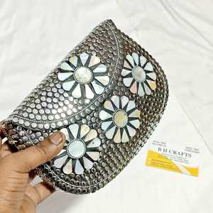 Mosaic Beaded Stone Pattern Clutch Bag with Cotton <b>Lined</b> Magnetic Snap Closure Shoulder Bag and Handbag for Weddings - Product Image 5