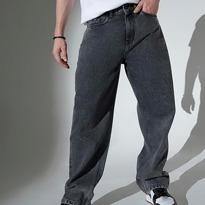 Pantalon en jean personnalisé avec logo brodé, style streetwear, vintage, coupe ample, droit, avec poches, baggy, pour homme, jambe large - Product Image 3