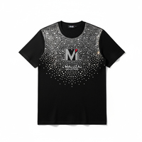 T-shirt personnalisé avec logo en strass, mode estivale, coupe ample, décoration en cristal et diamant, streetwear haut de gamme pour hommes