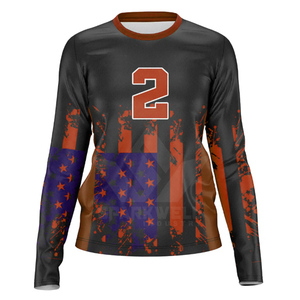 เสื้อวอลเลย์บอลแขนยาวสำหรับผู้หญิง พิมพ์ลายแบบ Sublimation ระบายเหงื่อได้ดี ทรงพอดีตัว คอกลม ผลิตจากโพลีเอสเตอร์ สำหรับผู้ใหญ่ - Product Image 4