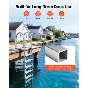 Échelle de ponton en alliage d'aluminium à 5 marches avec marches larges antidérapantes en PP, capacité de charge de 500 lb, échelle de bain amovible pour bateau ponton - Product Image 5