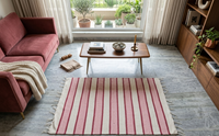 Cotton Handloom Floral Rug / Runner Washable & Reversible Backing Low Pile Indoor/Outdoor Use
