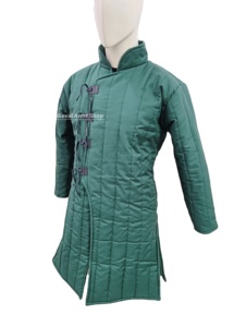 Handmade Medieval Green Gambeson Full Sleeve Cotton Padded Armor Coat for Reenactment Halloween Christmas Easter Party <b>Costume</b> - Product Image 2