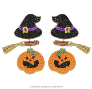 Pendientes de Aro con Cuentas de Diseño Moderno para Halloween, con Forma de Sombrero de Bruja y Calabaza, Joyería Hecha a Mano para Mujer, Venta al Por Mayor - Product Image 1