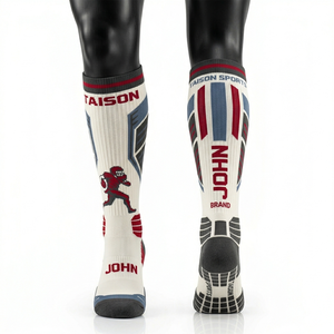 Men Flag Football <b>Socks</b> Premium Nylon Cotton Blend Breathable Cushioned Panels Jacquard Knit Custom Logo Compression Fit <b>Socks</b> - Product Image 2