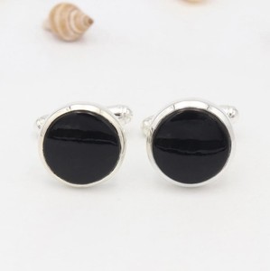 Boutons de manchette de luxe Shama Gems Jewels en onyx noir, argent sterling 925, faits à la main, pierre précieuse ronde de 14 mm pour hommes, garçons d'honneur, cadeau de mariage - Product Image 1