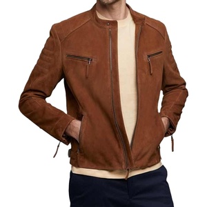 <b>Men's</b> Brown <b>Suede</b> Motorcycle <b>Jacket</b> Stand Collar Zipper Closure Regular Fit Moto Biker Style Autumn Wear Sample Available - Product Image 6