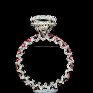 แหวนเพชรมอยส์ซอไนต์สำหรับผู้หญิง4กะรัตหินขนาดใหญ่สีชมพูสี่เหลี่ยมพลอยหลวมสองโทนสีสำหรับของขวัญแต่งงานการหมั้น - Product Image 2