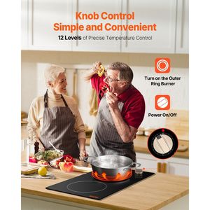 Piano Cottura a Induzione Elettrico da Incasso 3500W con 2 Controlli a Manopola e 12 Impostazioni di Temperatura, Piano Cottura a Induzione a 2 Fuochi - Product Image 3