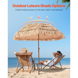 Ombrellone Tiki Hawaiano da 6 Piedi con Funzione di Inclinazione, Tetto in PP Resistente, 8 Stecche Metalliche, Parasole da Patio con Raggi di 2,7m, 2m, 3m - Product Image 2