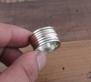 Wholesale <b>925</b> Sterling <b>Silver</b> Metal Band <b>Ring</b> Two-Tone Brass Design <b>Ring</b> Handcrafted <b>Silver</b> and Brass Band Jewelry Supplier - Product Image 5