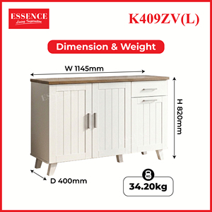 Mueble de Cocina Moderno de Aglomerado de Roble Blanco y Nogal Essence K409ZV(L) con Encimera de Aglomerado, Cajón, Estante para Panadería y Microondas - Product Image 6