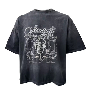 Custom <b>logo</b> Digital Printing Vintage Boxy Fit T-Shirts 300 Gsm Distressed t Shirt Acid Wash Streetwear with Mens t Shirts - Product Image 1