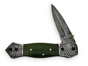 Navaja de bolsillo plegable multifunción de acero de Damasco, hecha a medida, pequeña, con mango de cuerno de toro - Product Image 4