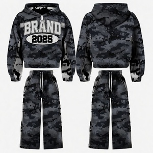 Conjunto Deportivo Unisex Personalizado con Camuflaje, Sudadera con Capucha, Manga Larga, Estilo Urbano, Estampado Moderno, Corte Holgado, Pantalones con Cordón Ajustable para Adultos, Otoño - Product Image 1