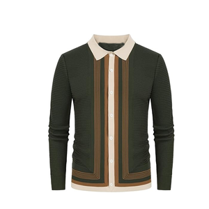 Nouveau design de cardigan en tricot rayé, boutonné, à manches longues, pull-over, veste polo rayée, cardigan pour homme - Product Image 1