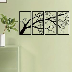 CIFbuy Quadro da Parete a 4 Pannelli in Stile Minimalista, in Ferro, con Ramo Nudo e Uccello, Decorazione di Lusso per la Casa a Tema Naturale, Disponibile per Ritiro in Negozio - Product Image 4
