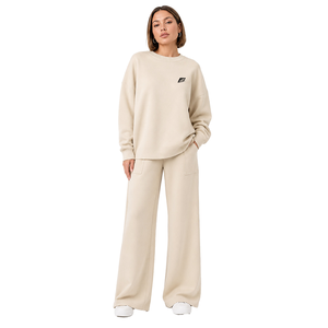Conjunto de sudadera de cuello redondo para mujer, jersey de manga larga con pantalones cargo de pierna ancha y bolsillos, conjunto informal de dos piezas a juego - Product Image 1