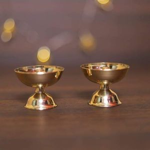 Handcrafted Brass Diya Stand Set with Ornamental Back Pattern, Multi Wick Oil <b>Lamp</b> for Puja Rituals and Traditional Decor Setup - Product Image 2