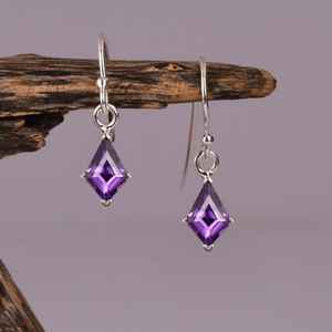 Pendientes de Plata de Ley 925 con Amatista Púrpura en Forma de Cometa, Estilo Vintage, Corte Cometa, para Novia, Piedra de Nacimiento de Febrero - Product Image 6