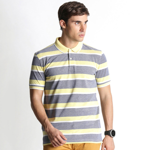 Polo rayé pour homme, fournisseur OEM ODM, manches courtes, jaune gris, coton, chemise de golf avec logo imprimé personnalisé - Product Image 1