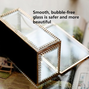 กล่องใส่เครื่องประดับตกแต่ง ฝาแก้ว กรอบโลหะ กล่องเก็บของ กล่องใส่เครื่องประดับแก้วพรีเมียม กล่องของขวัญงานแต่งงาน - Product Image 2