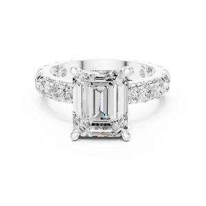 Anillos Clásicos de Compromiso, Boda y Aniversario con Banda Pavé, Diamante Cultivado en Laboratorio de Corte Esmeralda de 3 CT, Color E, VS1, Anillo de Oro Sólido de 14K - Product Image 6