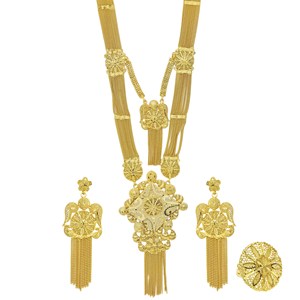 Ensemble de bijoux longs plaqué or 14K/18K/24K de style turc et de Dubaï, avec boucles d'oreilles à franges et grande bague statement – Vente en gros - Product Image 1