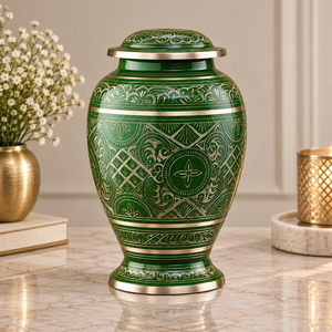 Urne funéraire raffinée avec motif pêcheur, finition noire brillante, détails argentés, récipient commémoratif pour cendres - Product Image 6