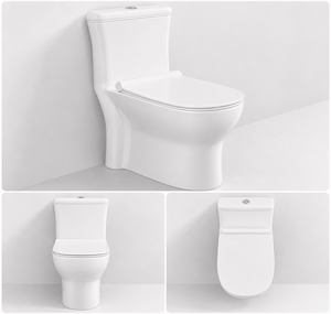 WC monobloc moderne à poser au sol avec chasse d'eau silencieuse, écologique, facile à nettoyer, cuvette en céramique blanche, chasse d'eau Tornado, idéal pour villa - Product Image 2