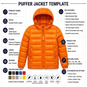 Orange <b>Denim</b> Quilted Windproof Hooded <b>Jacket</b> for Toddlers <b>Lightweight</b> Winter Coat Full Sleeve Zipper Closure Solid Color Design - Product Image 6