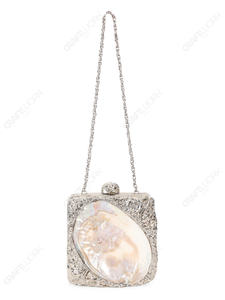 Bolso de Mano de Nácar Orgánico con Marco de Metal Plateado Texturizado, Minaudière de Lujo para la Noche, para Compradores Mayoristas OEM - Product Image 6