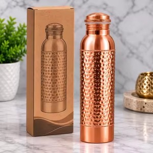High Quality Pure Copper Water Bottle Handmade Hammered Finish Health Benefit <b>Drinkware</b> For Home Office Gym Travel At Best Price - Product Image 6
