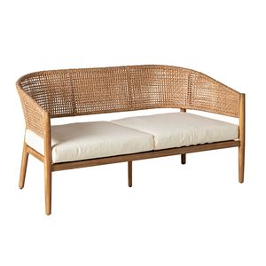 Modern Natural <b>Rattan</b> Woven <b>Sofa</b> with Solid Wood Frame and White Cushions for Luxury Tropical Living Room Furniture - Product Image 1