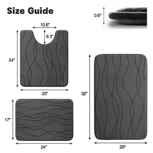 Modern Gray Abstract Wave Bath <b>Mat</b> <b>Set</b> 3Pcs Non-Slip Rubber Backing Microfiber Rectangle Home <b>Bathroom</b> Rug - Product Image 6